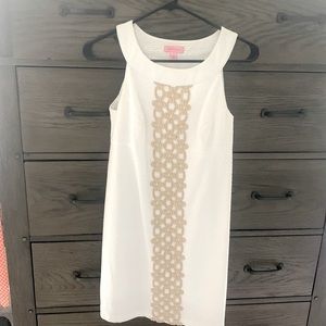 Lilly Pulitzer White Shift Dress with Gold Embroidery